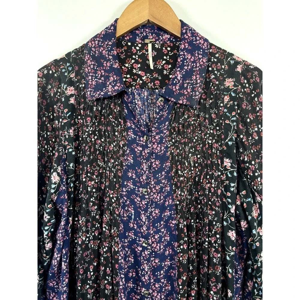 Free People Lost In You Floral Printed Tunic Mini Dress Sz S Purple Boho Cottage